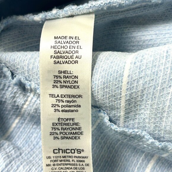 Chicos Perfect Stretch Capri Pants Size 1 M Blue White Striped Pull On Preppy - Picture 5 of 10